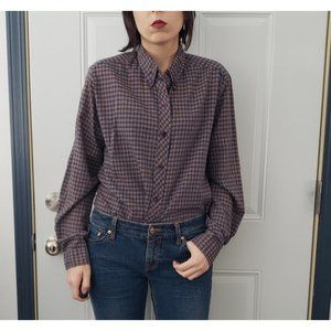 70s Blue and Yellow Plaid‎ Button Down Shirt